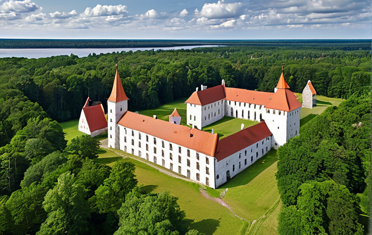 **

A scenic view of Saaremaa, Estonia's largest island, showcasing its historic architecture, particularly stone houses and Kuressaare Castle, set against a backdrop of lush green forests. The image should evoke a sense of history and natural beauty.

**