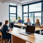 Home 5 에스토니아에서 영어 사용 가능성 - **Prompt 1: Estonian Digital Innovation Hub**
"A bright, bustling co-working space in the heart ...