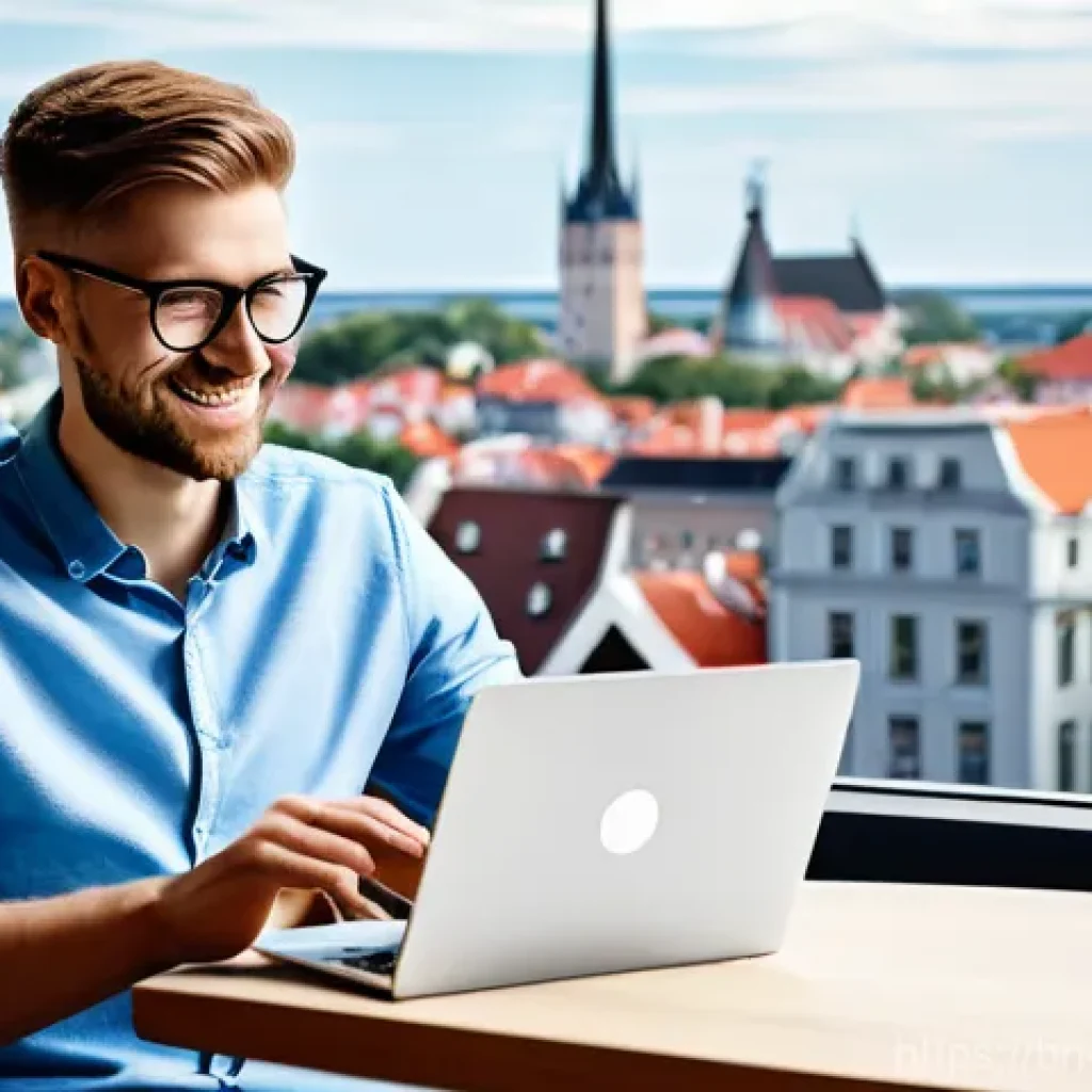 에스토니아에서 거주하는 외국인 인터뷰 - **Prompt: Seamless Digital Life in Modern Tallinn**
    "A diverse young adult, approximately 28 yea...