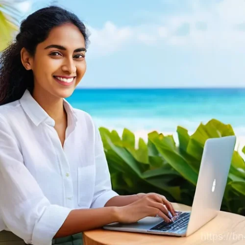 Home 14 에스토니아에서 스타트업 창업하기 - **Prompt:** A young entrepreneur, a woman of South Asian descent, with a confident smile, working re...