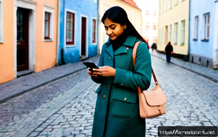 에스토니아 여행 안전 수칙 - Photorealistic travel safety scene in Tallinn’s historic old town, a South Asian woman traveler wear...